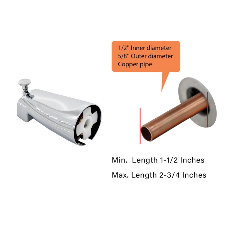 Tearel Slip Fit Tub Spout with Pull-Up Diverter for 1/2 inch Copper Tube, Chrome - Image 2