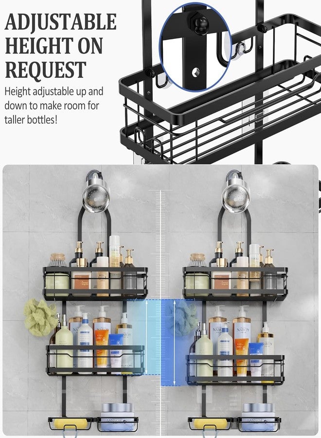 OMAIRA Shower Caddy Hanging with Soap Scrub Holder, Stainless Steel Sturdy Adjustable No-drill Non-Slip Large Capacity Over Shower Head Shower Rack Inside Shelves Bathroom Organizer and Storage, Black - Image 3