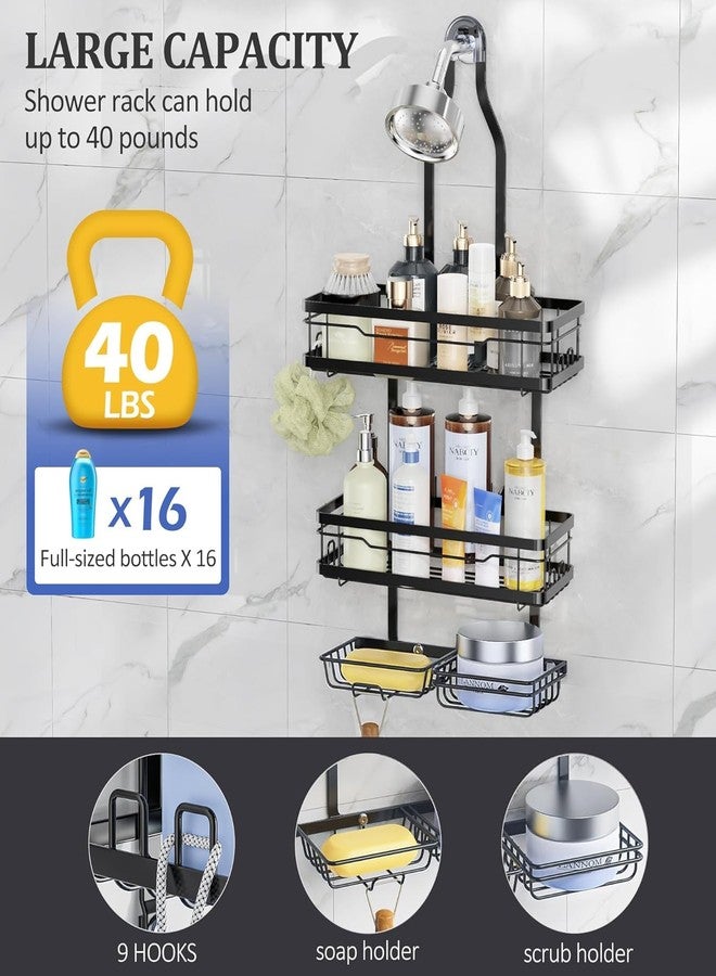OMAIRA Shower Caddy Hanging with Soap Scrub Holder, Stainless Steel Sturdy Adjustable No-drill Non-Slip Large Capacity Over Shower Head Shower Rack Inside Shelves Bathroom Organizer and Storage, Black - Image 4