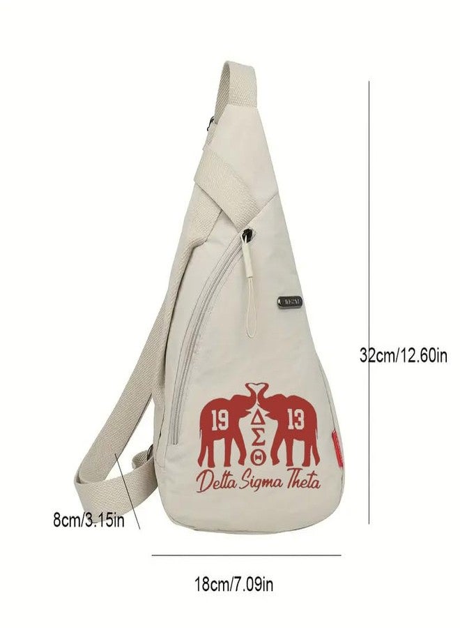 MONNYCAR Multi-Function Crossbody Chest Bag Street Style Crossbody Chest Bag with Delta Sorority Elephant Printed - Multi (Beige) - Image 3