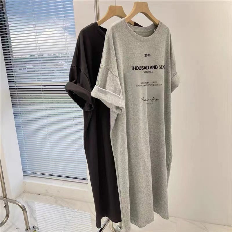 Korean Plus Size Slimming Midi T-Shirt Dress Grey