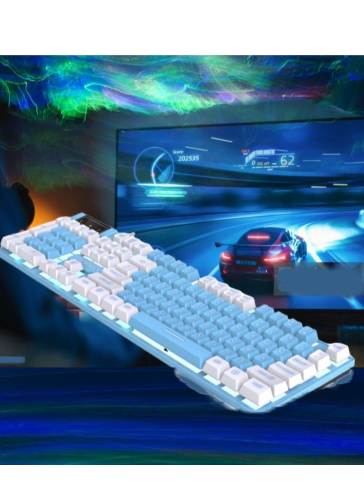 Pretocter - 104-key Gaming Keyboard, ESports Mechanical Keyboard,Wired Office Keyboard, Ergonomic Keyboard (Blue/White) - Image 1