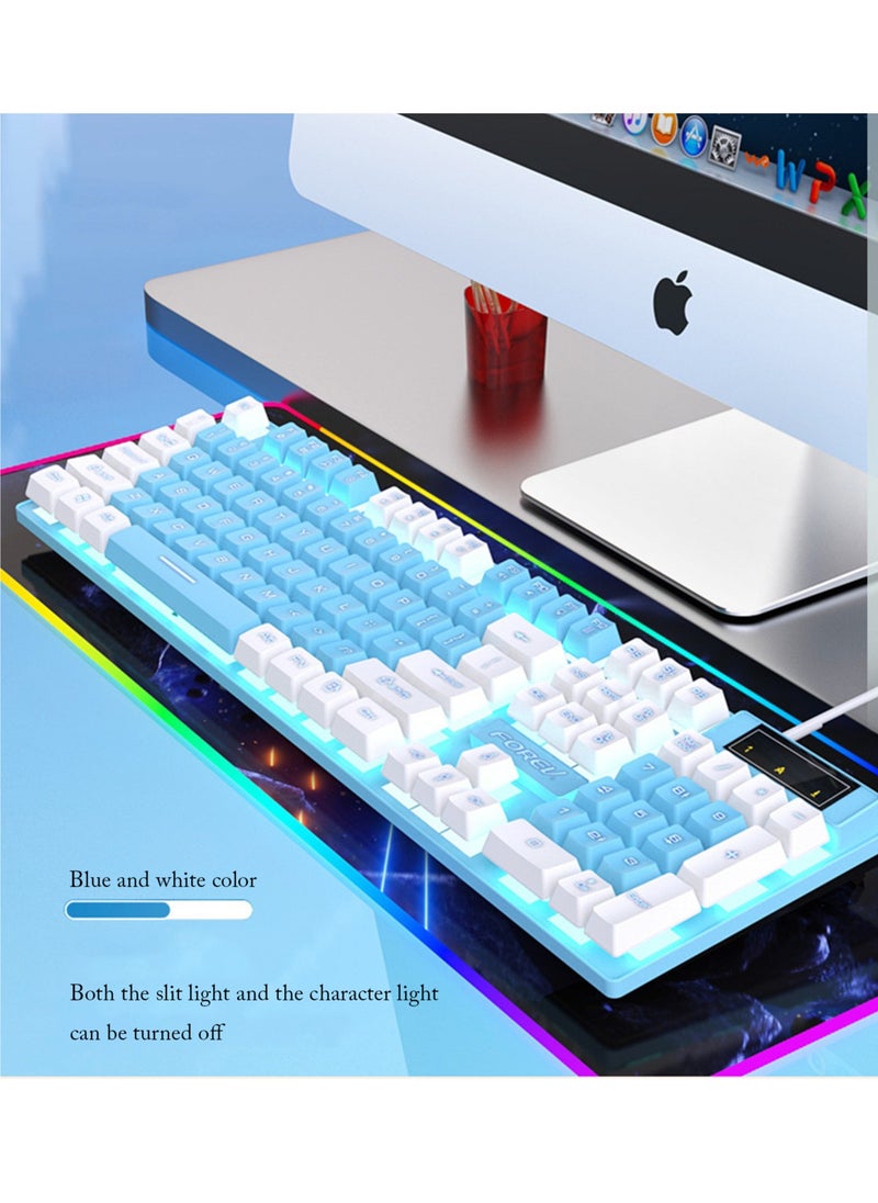 Pretocter - 104-key Gaming Keyboard, ESports Mechanical Keyboard,Wired Office Keyboard, Ergonomic Keyboard (Blue/White) - Image 1