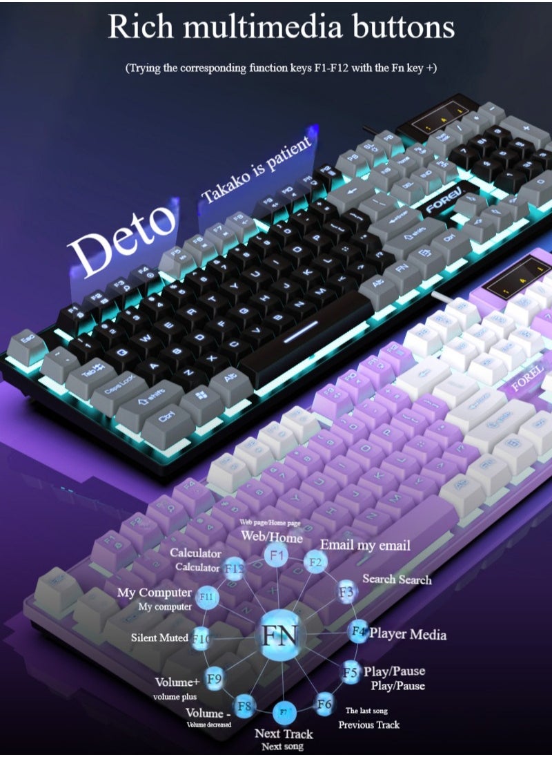 Pretocter - 104-key Gaming Keyboard, ESports Mechanical Keyboard,Wired Office Keyboard, Ergonomic Keyboard (Blue/White) - Image 1