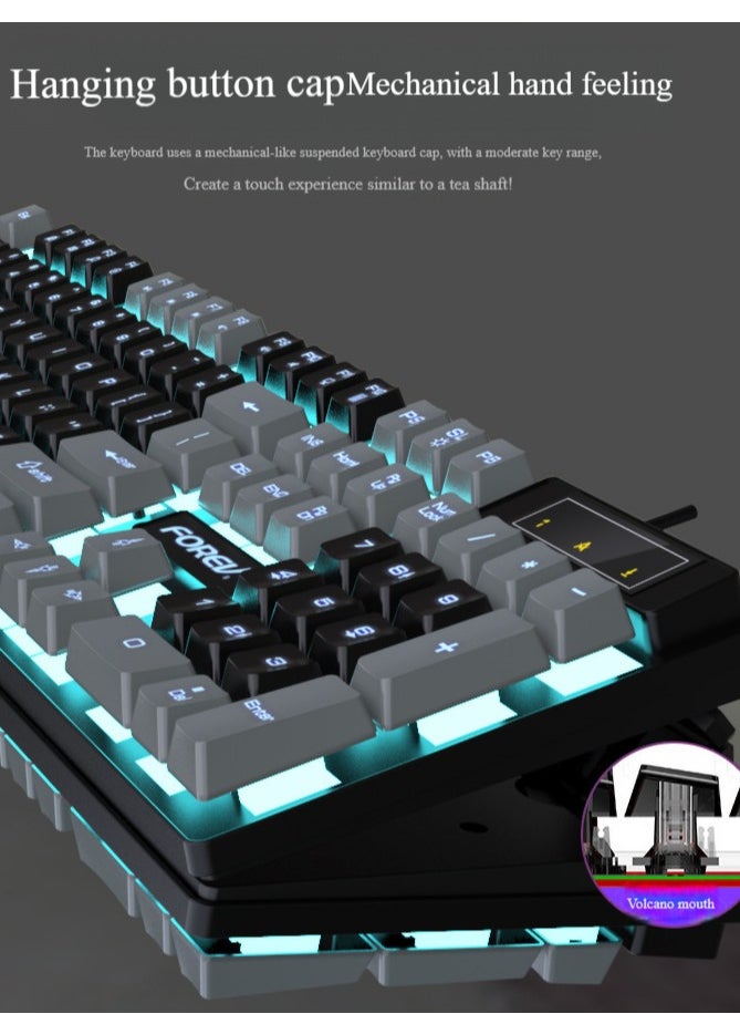 Pretocter - 104-key Gaming Keyboard, ESports Mechanical Keyboard,Wired Office Keyboard, Ergonomic Keyboard (Blue/White) - Image 1