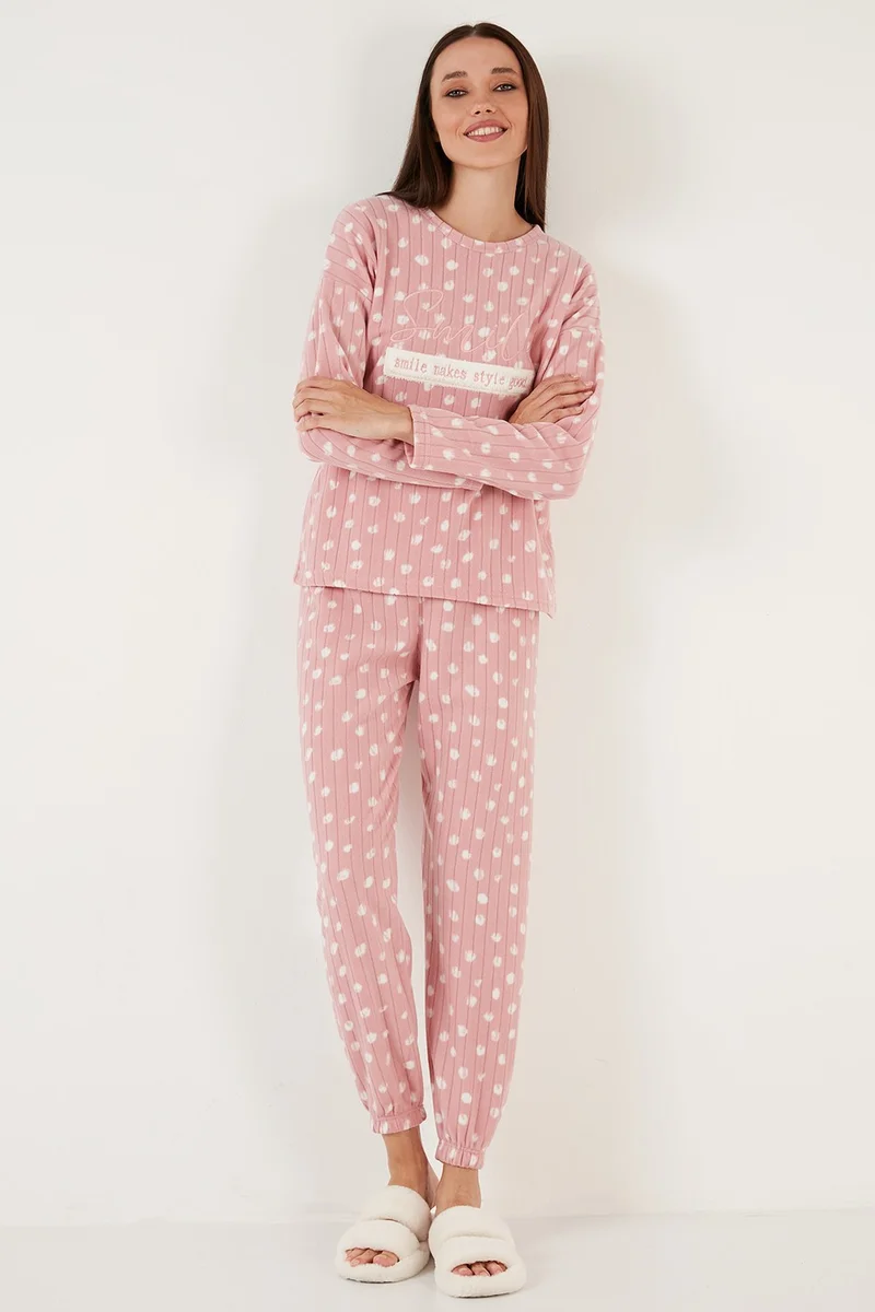 Lela Regular Fit Crew Neck Fleece Pajama Set Women's Pajama Set 6571007