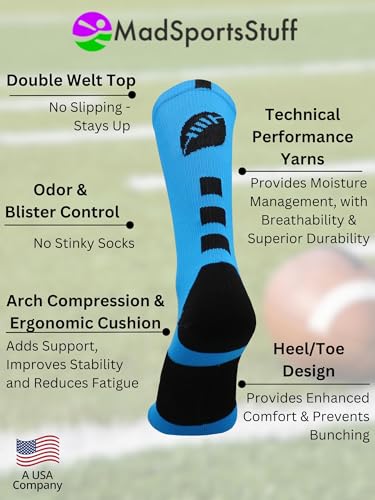 MadSportsStuff Football Logo Crew Socks (Electric Blue/Black, Medium) - Image 3