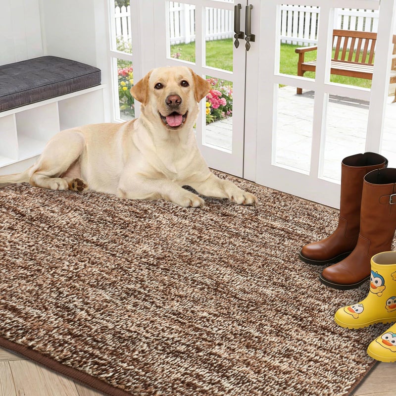 REFETONE Indoor Doormat, Front Door Mat 32"x48" Absorbent Rubber Backing Non Slip Door Mats, Washable Low-Profile Inside Floor Mat Door Rugs for Entryway, Resist Dirt Mud Mat for Dogs, Coffee/Brown - Image 1