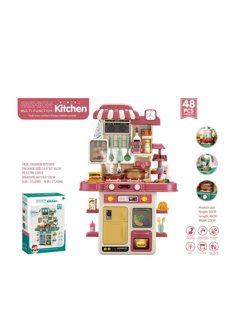 Multifunctional baby kitchen - 48 pieces with lights, sound and steam - Image 2