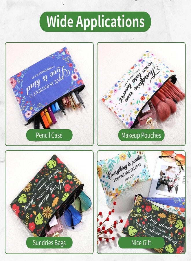 زنون مجموعة زونون من 6 حقائب أقلام رصاص مزينة بآيات من الكتاب المقدس، بتصميم ريفي مزين بنقوش زهرية، تتضمن اقتباسات ملهمة، ومستلزمات لدراسة الكتاب المقدس، وحقائب مكياج للنساء والرجال المسيحيين (8.7 × 5.5 بوصة، تصميم مبتكر). - Image 4