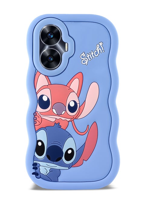 حافظة هاتف من السيليكون الناعم المتموج ثلاثية الأبعاد من Lilo and Stitch لهاتف Realme C55 (أزرق فاتح)