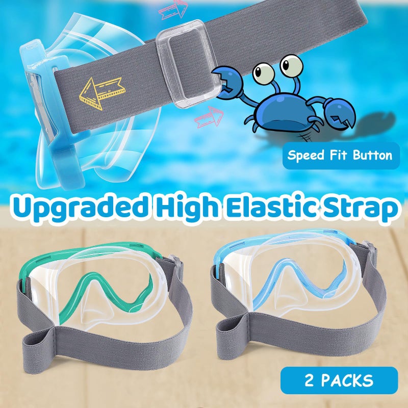 Vvinca Swim-Goggles with Nose Cover, 2 Packs Elastic Fabric Strap Snorkel Swim Mask Anti Fog UV No Pull Hair for Kids 3-14 - Image 3