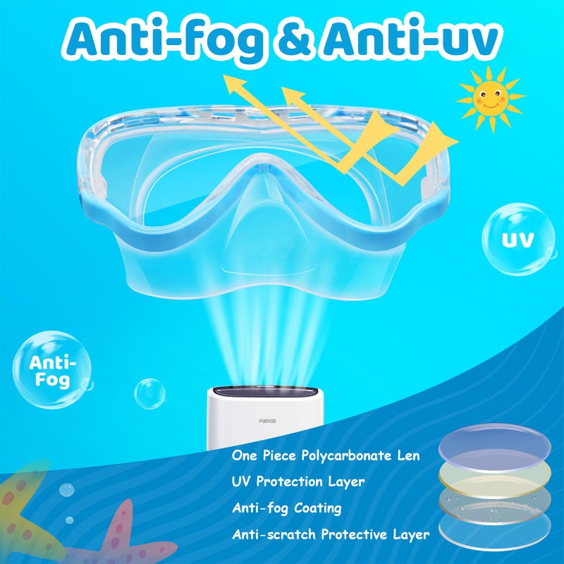 Vvinca Swim-Goggles with Nose Cover, 2 Packs Elastic Fabric Strap Snorkel Swim Mask Anti Fog UV No Pull Hair for Kids 3-14 - Image 5