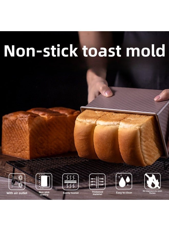 Toast Mold Non-stick 450g Bag Mold With Lid Surface Household Baking Oven Baking Bread Non-stick Toast Box-Specifications:1000g Silver Gold Aluminum Alloy Toast Box [corrugated With Lid]-Color:Default Items
