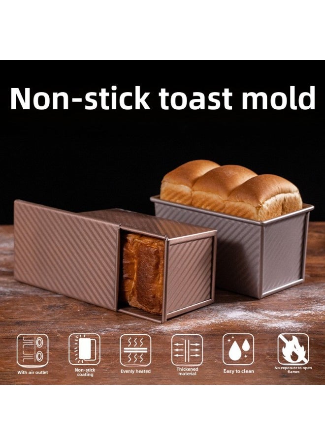 Toast Mold Non-stick 450g Bag Mold With Lid Surface Household Baking Oven Baking Bread Non-stick Toast Box-Specifications:1000g Silver Gold Aluminum Alloy Toast Box [corrugated With Lid]-Color:Default Items