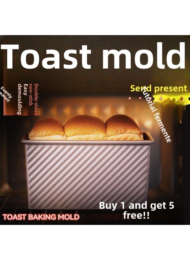 Toast Mold Non-stick 450g Bag Mold With Lid Surface Household Baking Oven Baking Bread Non-stick Toast Box-Specifications:1000g Silver Gold Aluminum Alloy Toast Box [corrugated With Lid]-Color:Default Items
