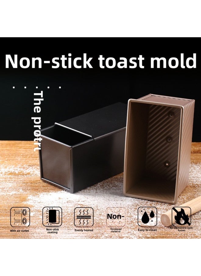 Toast Mold Non-stick 450g Bag Mold With Lid Surface Household Baking Oven Baking Bread Non-stick Toast Box-Specifications:1000g Silver Gold Aluminum Alloy Toast Box [corrugated With Lid]-Color:Default Items