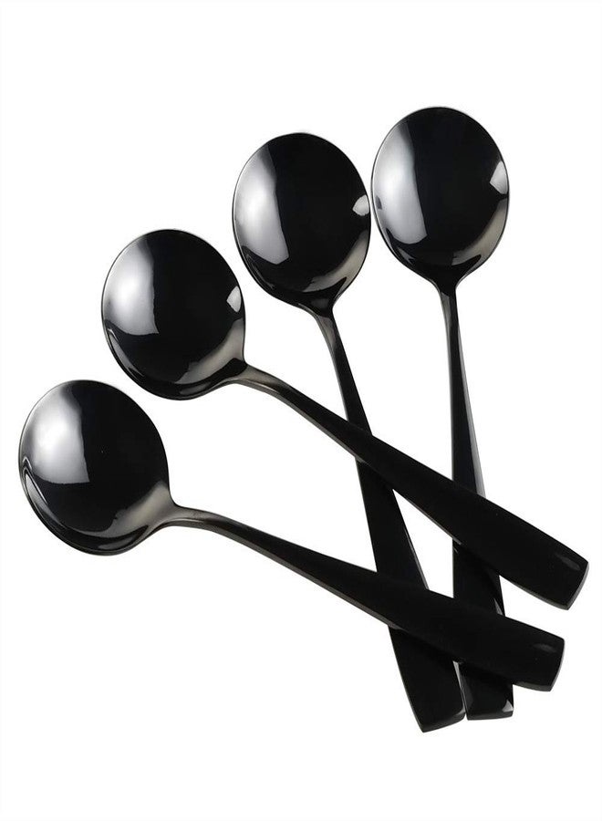 Teyyvn 16-Piece Round Soup Spoons, Black Stainless Steel Bouillon Spoon - Image 1