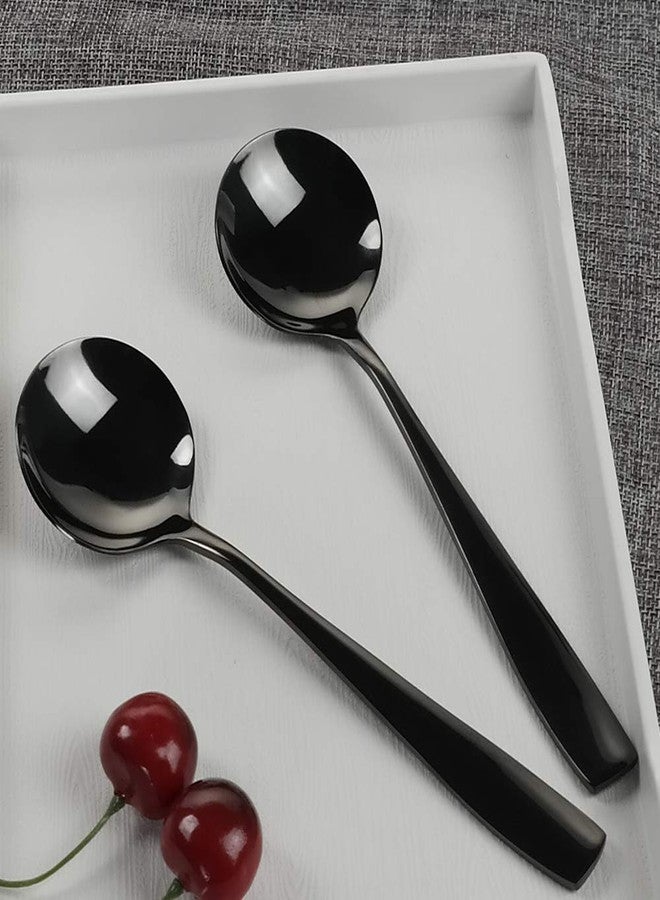 Teyyvn 16-Piece Round Soup Spoons, Black Stainless Steel Bouillon Spoon - Image 4