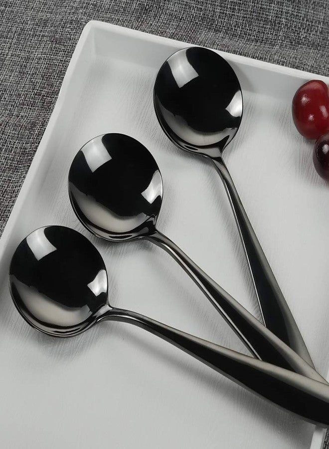 Teyyvn 16-Piece Round Soup Spoons, Black Stainless Steel Bouillon Spoon - Image 3