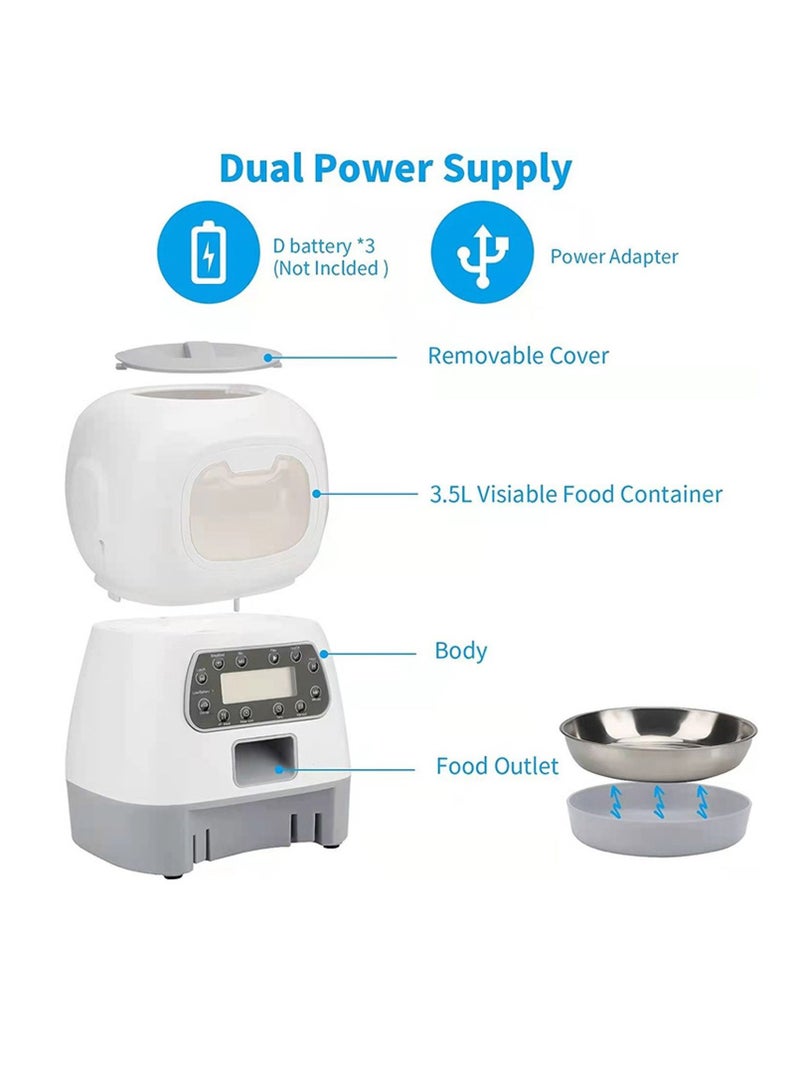 عربست وحدة تغذية القطط الأوتوماتيكية، موزع طعام القطط القابل للفصل بسعة 4 لتر للطعام الجاف حتى 15 حصة (8 جرام/حصة) 6 وجبات في اليوم، مزود طاقة مزدوج، وحدات تغذية القطط المؤقتة - Image 3