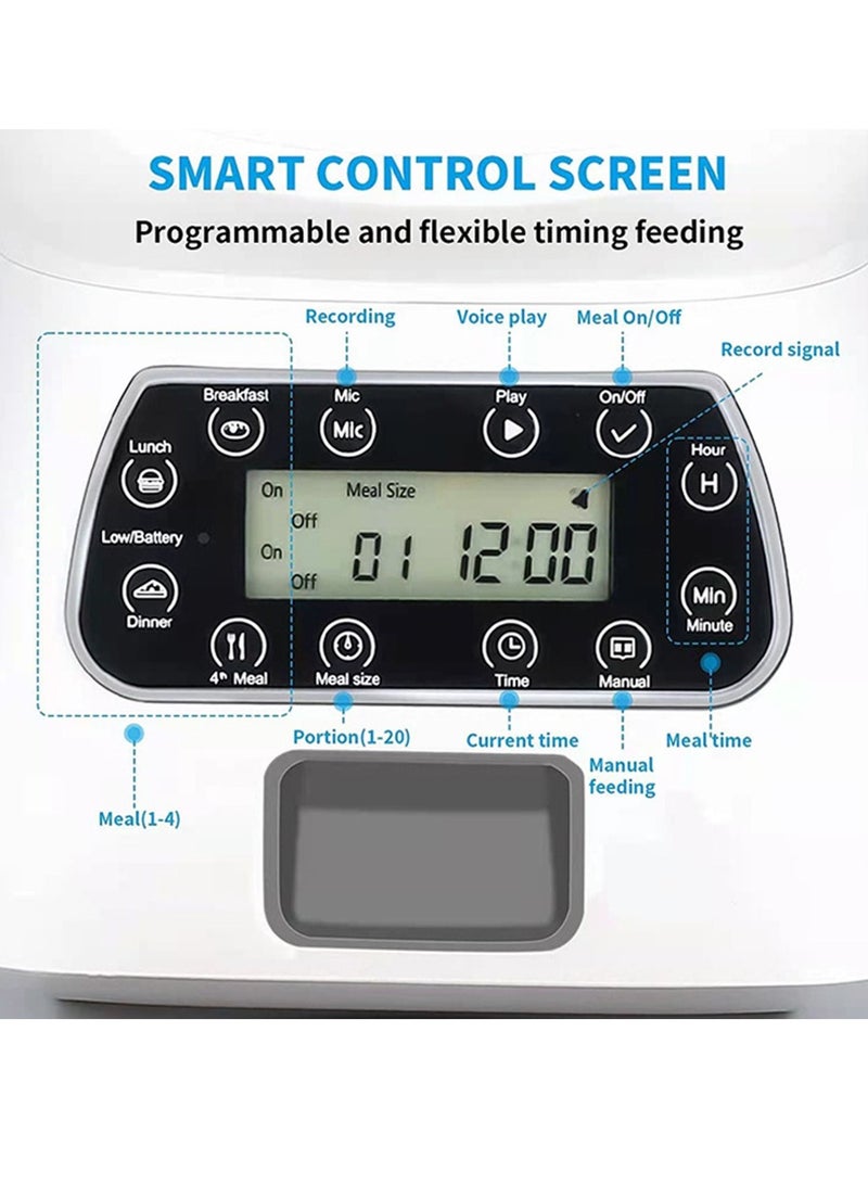 عربست وحدة تغذية القطط الأوتوماتيكية، موزع طعام القطط القابل للفصل بسعة 4 لتر للطعام الجاف حتى 15 حصة (8 جرام/حصة) 6 وجبات في اليوم، مزود طاقة مزدوج، وحدات تغذية القطط المؤقتة - Image 4