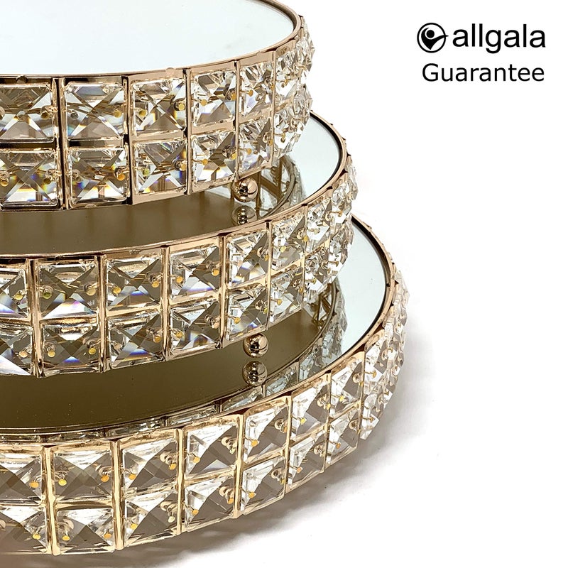 allgala Wedding Cake Stands 3-Piece Set Crystal Gold Plated Cheese Dessert Cupcake Cake Stand with Mirror Plate-Gold Round-HD89202 - Image 3