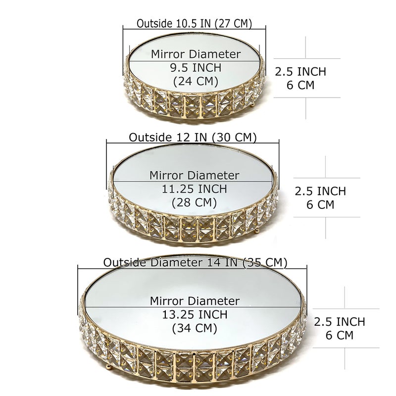 allgala Wedding Cake Stands 3-Piece Set Crystal Gold Plated Cheese Dessert Cupcake Cake Stand with Mirror Plate-Gold Round-HD89202 - Image 4