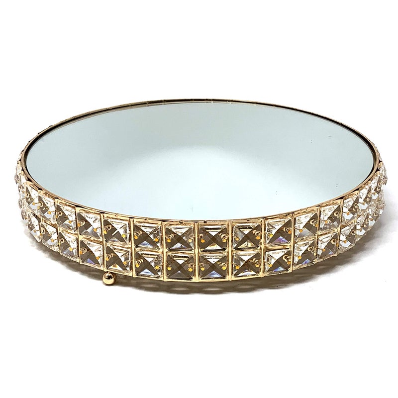 allgala Wedding Cake Stands 3-Piece Set Crystal Gold Plated Cheese Dessert Cupcake Cake Stand with Mirror Plate-Gold Round-HD89202 - Image 2