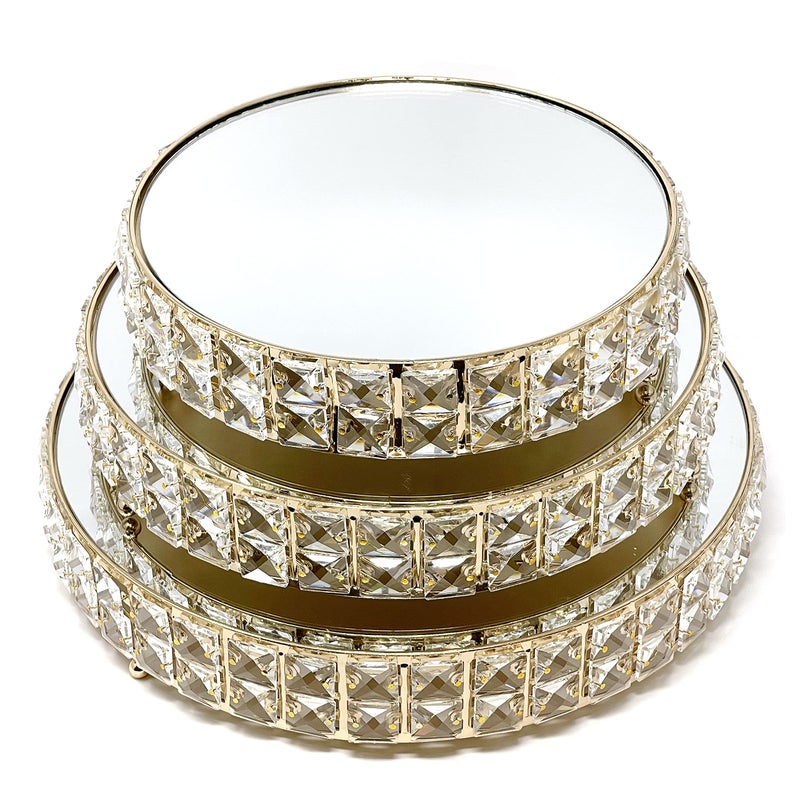 allgala Wedding Cake Stands 3-Piece Set Crystal Gold Plated Cheese Dessert Cupcake Cake Stand with Mirror Plate-Gold Round-HD89202 - Image 5
