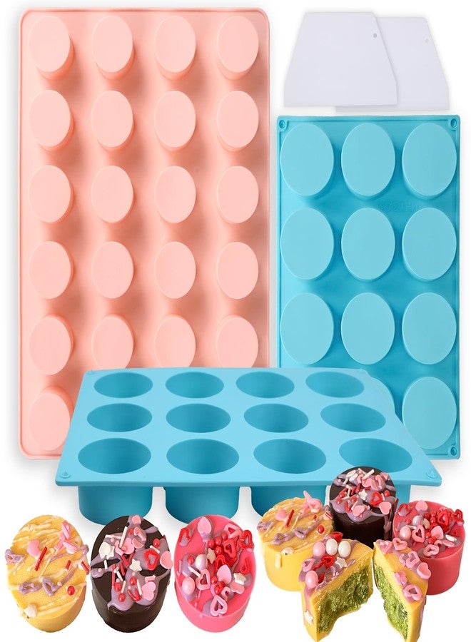 SAGOOITS Cake Puck Mold Set,SAGOOITS 2 Different Sizes Chocolate Covered Cake Silicone Molds, 24-Cavity and 12-Cavity Round Cake Pop Molds with 2 Spatulas for DIY Cake Cores, Chocolate Desserts,Cakepu
