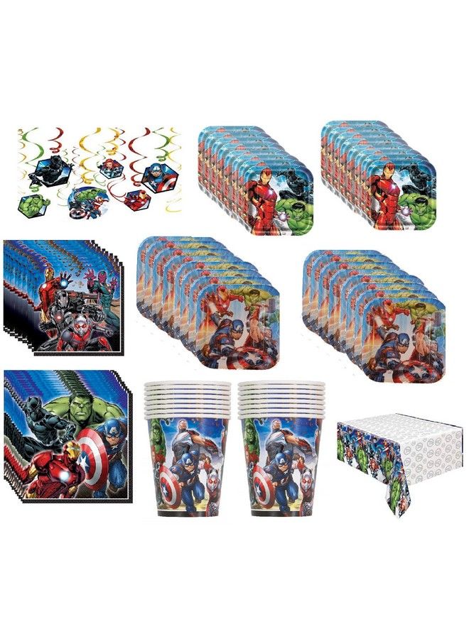 Unique Super Hero Avengers Birthday Party Supplies Deluxe Bundle Pack Include Dessert And Lunch Plates Beverage And Lunch Napkins Cups Table Cover 12 Piece Swirl Hanging Decorations Bundle For 16 - Image 2