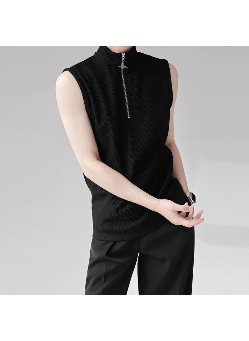 Generic - Sleeveless T-shirt vest mens solid color summer Korean fashion brand sports casual Pleated vest waistcoat sleeveless wear White - Image 1