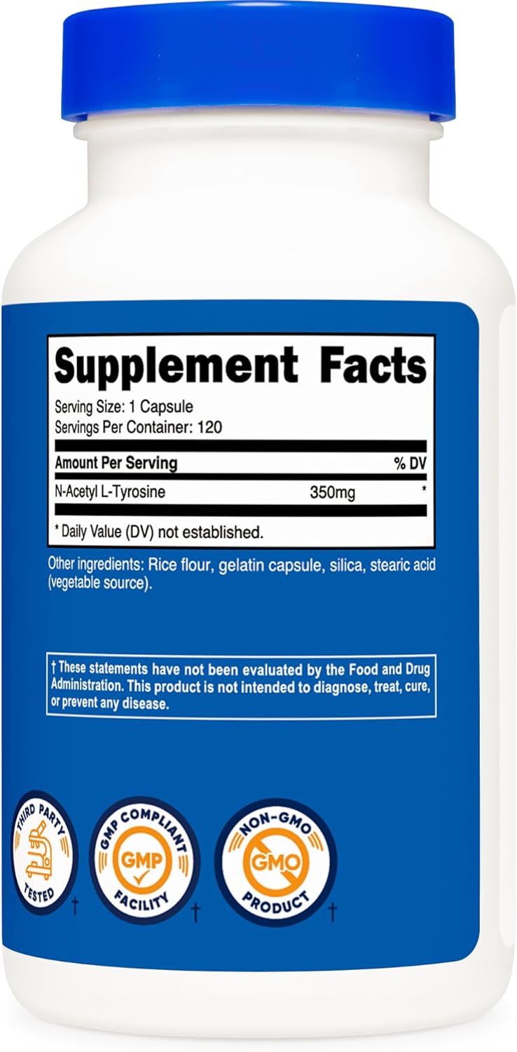 Nutricost نوتريكوست ن-أسيتيل ل-تيروسين نالت 350 ملغ 120 كبسولة خالية من الغلوتين وغير معدلة وراثيًا - Image 5