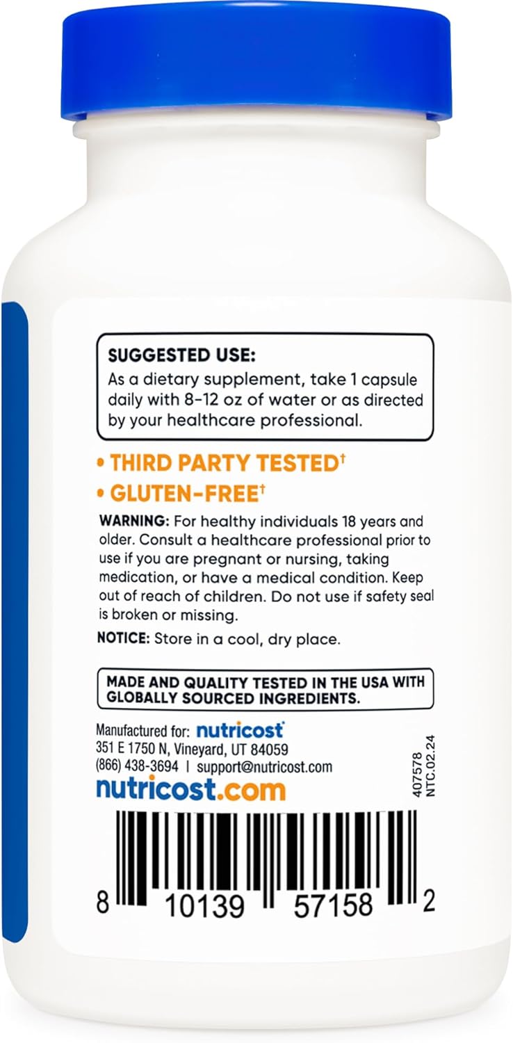 Nutricost نوتريكوست ن-أسيتيل ل-تيروسين نالت 350 ملغ 120 كبسولة خالية من الغلوتين وغير معدلة وراثيًا - Image 4