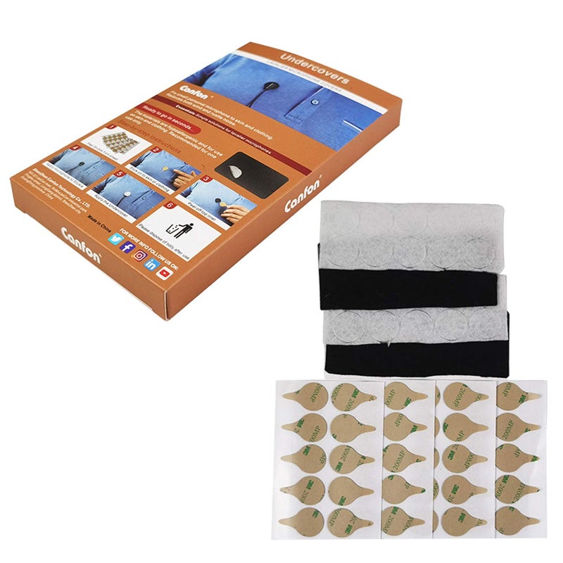 Canfon Undercover with 40 Stickies and 40 Fabric Discs for Hiding Lavalier Microphones and Reduce Wind Noise, 20 of Each Black/White - Image 1