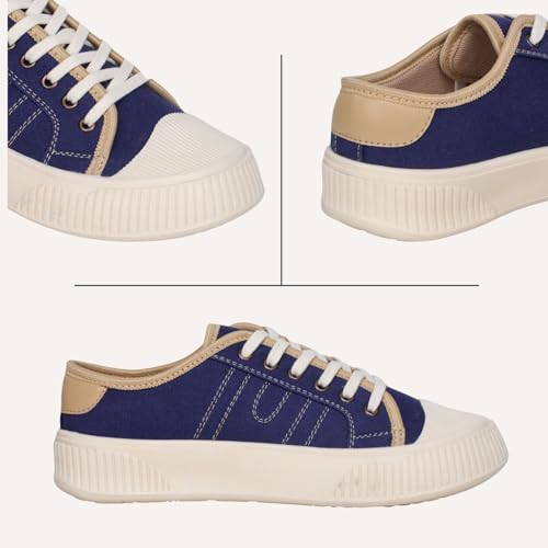 TRASE Casual Sneakers for Women | Trendy & Comfortable Walking Shoes | Breathable Upper with Durable Sole | Slip-On & Lace-Up Fit (Navy, 7 UK) - Image 4