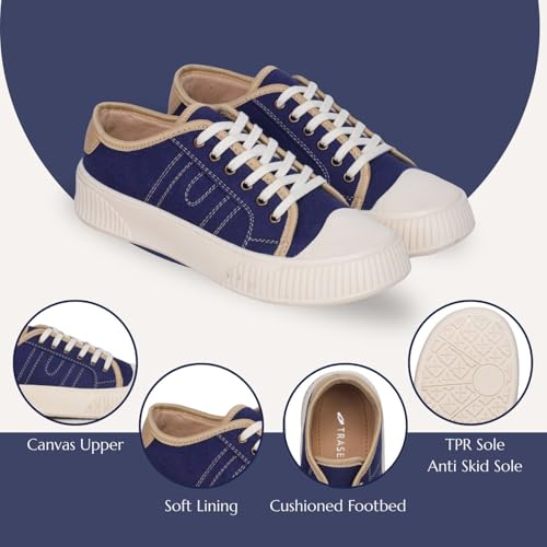 TRASE Casual Sneakers for Women | Trendy & Comfortable Walking Shoes | Breathable Upper with Durable Sole | Slip-On & Lace-Up Fit (Navy, 7 UK) - Image 2