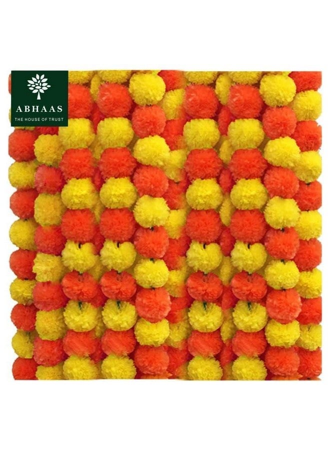 Abhaas Pack of 10 Artificial Marigold Garland toran for Decoration Long Garlands Toran Indian genda phool for Wedding & Festival Diwali/4.5-4.9 FT /10 Strings/Yellow+Orange Mix - Image 1