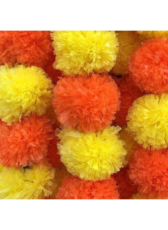 Abhaas Pack of 10 Artificial Marigold Garland toran for Decoration Long Garlands Toran Indian genda phool for Wedding & Festival Diwali/4.5-4.9 FT /10 Strings/Yellow+Orange Mix - Image 2