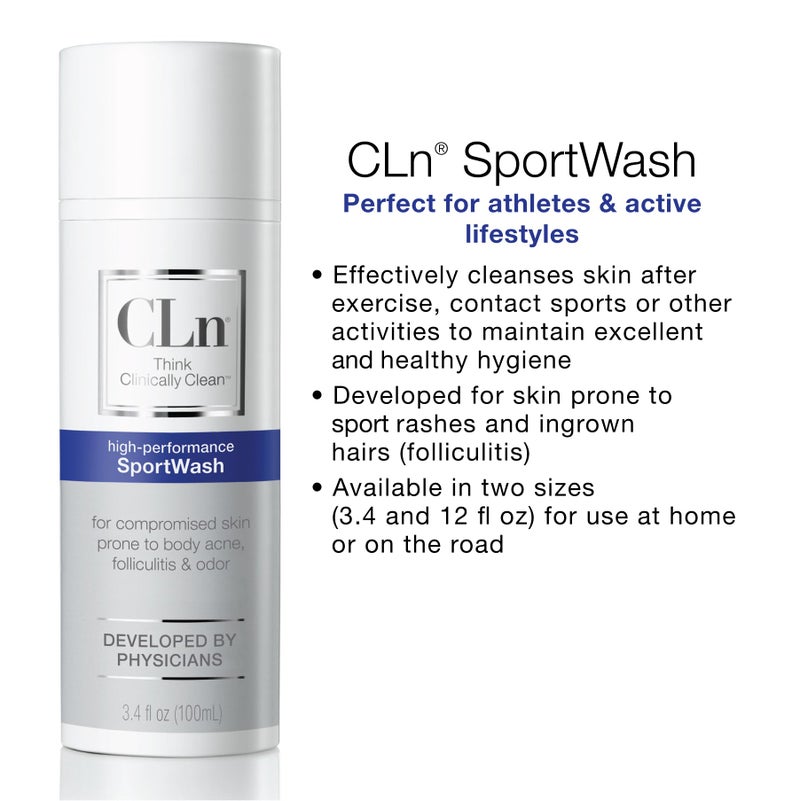 CLnÂ® SportWash â€“ High-Performance Sport Body Wash, For Men & Women Prone to Body Odor, Foot Odor, Ringworm, Folliculitis, & Back Acne, Fragrance-Free & Paraben-Free, 3.4 fl. oz. - Image 3