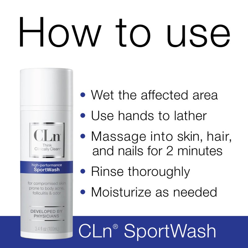 CLnÂ® SportWash â€“ High-Performance Sport Body Wash, For Men & Women Prone to Body Odor, Foot Odor, Ringworm, Folliculitis, & Back Acne, Fragrance-Free & Paraben-Free, 3.4 fl. oz. - Image 4