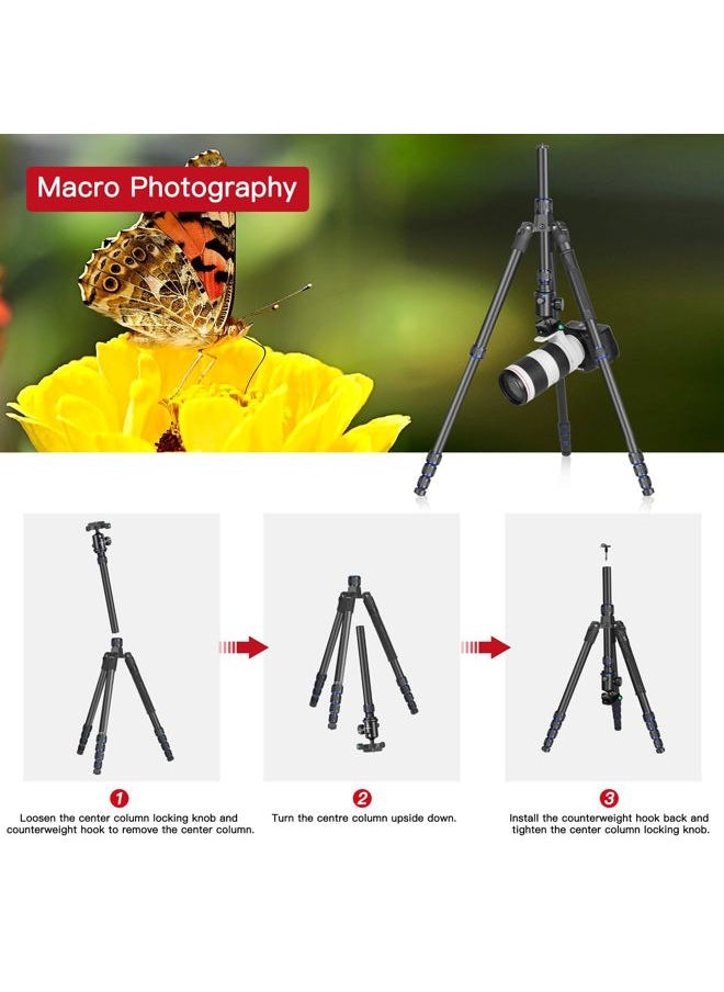 Manbily Camera Tripod, Manbily 74" Aluminum Travel Tripod Monopod Stand for Camera DSLR Phone, 360° Ball Head w Handle and Extra 1/4" QR Plate, Payload 17.6lbs, Compatible with Canon Nikon Sony  - Image 5