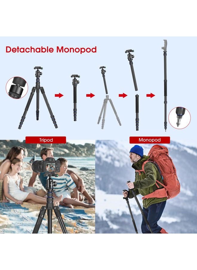 Manbily Camera Tripod, Manbily 74" Aluminum Travel Tripod Monopod Stand for Camera DSLR Phone, 360° Ball Head w Handle and Extra 1/4" QR Plate, Payload 17.6lbs, Compatible with Canon Nikon Sony  - Image 4