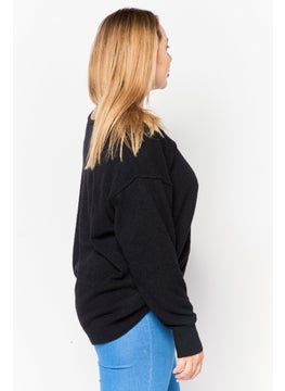 Black Tape Women V-Neck Textured Sweater, Black  - Image 3