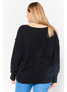Black Tape Women V-Neck Textured Sweater, Black  - Image 4