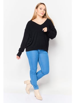 Black Tape Women V-Neck Textured Sweater, Black  - Image 2