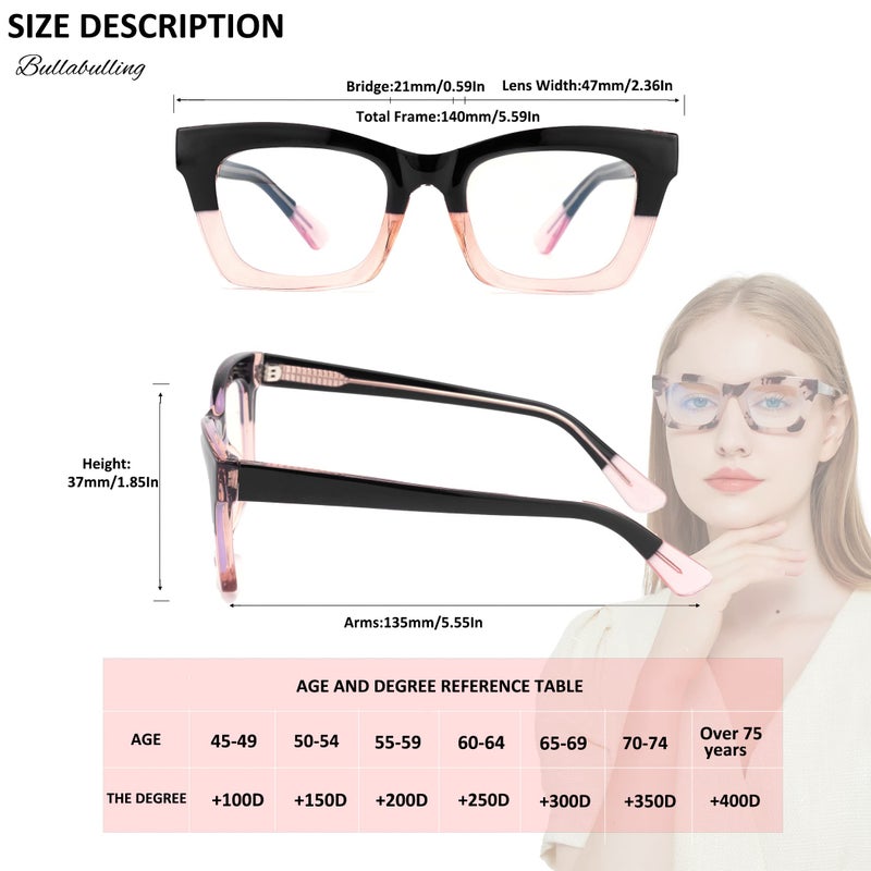 bullabulling 3 pack Oprah style Spring hinge Readers Blue Light Blocking Computer Square Reading Glasses for Women Men (black/tortoise/blackpink, 1.25) - Image 5