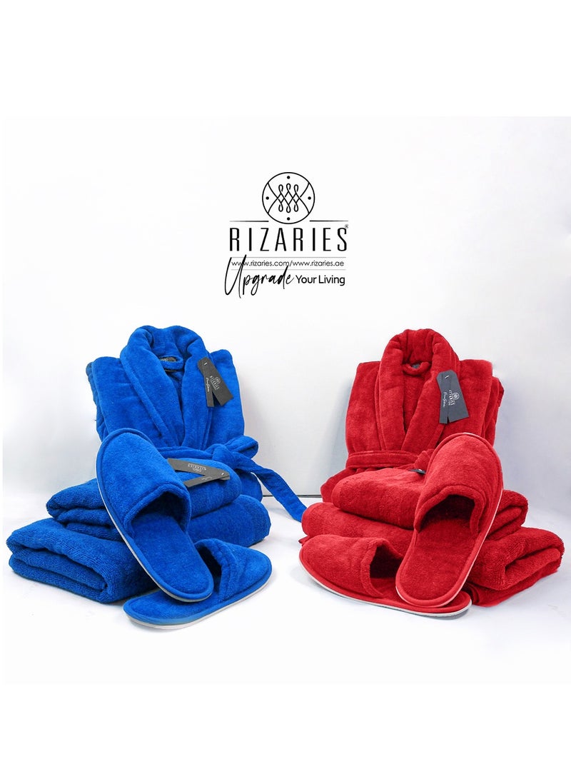 RIZARIES Luxury Couple Bathroom Set - 2 Bathrobes with Slippers and 2 Towel Sets - Unisex - Image 1