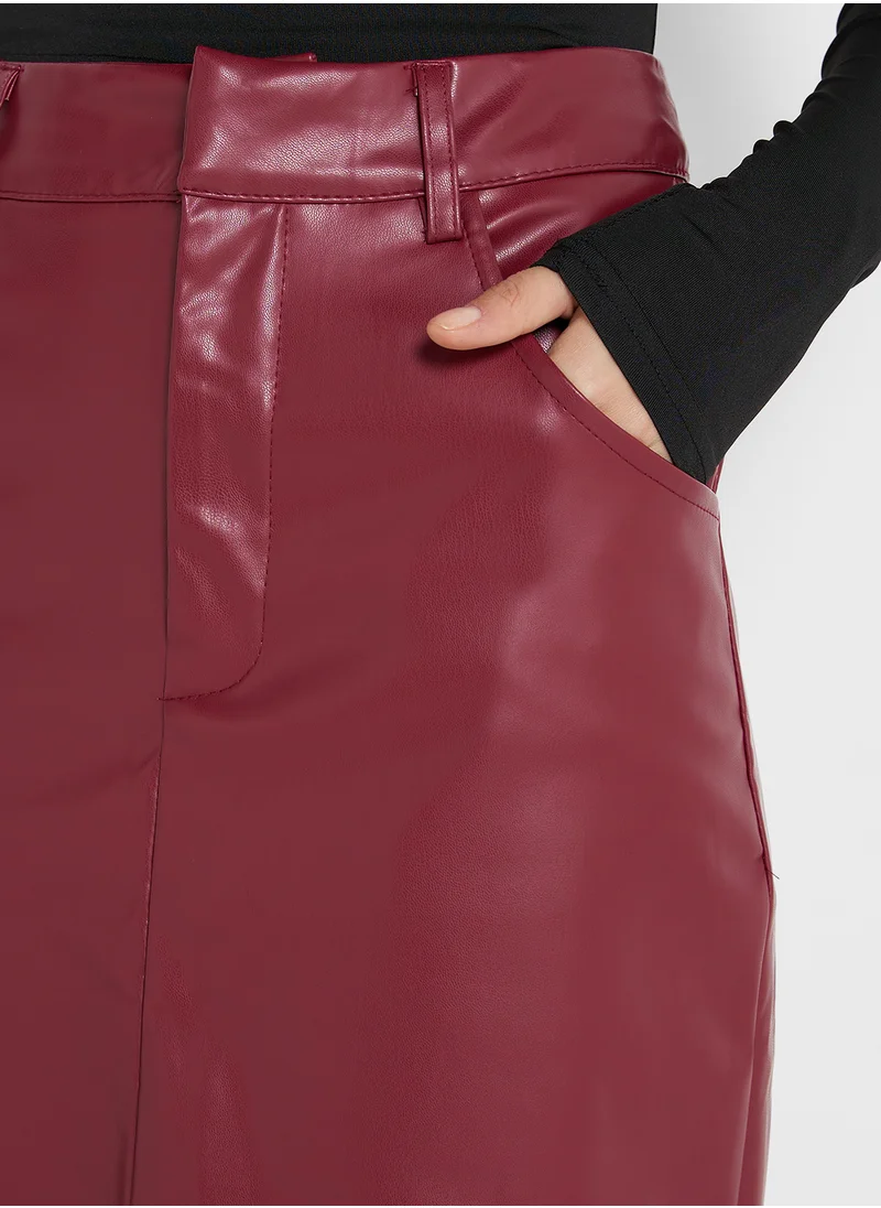 Ginger Pu Leather Maxiskirt With Slit